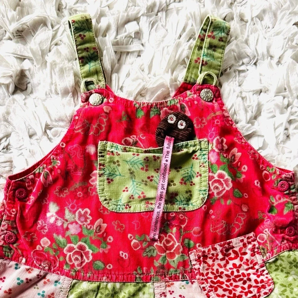 OILILY Corduroy floral patchwork toddler girls 2T dress vintage